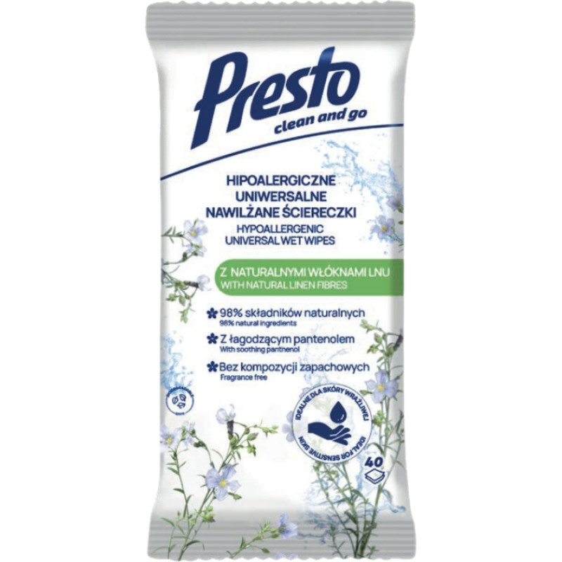 Presto Mitrās salvetes hipoalerģiskas universālas  40 gab.