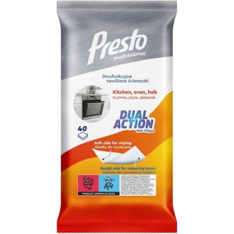 Presto Mitrās salvetes virtuvei, plīts virsmām un cepe&scaron;krāsnīm Dual Action 40 gab.