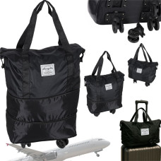Ceļojumu soma uz riteņiem salokāma ietilpīga 3 izmēri melna