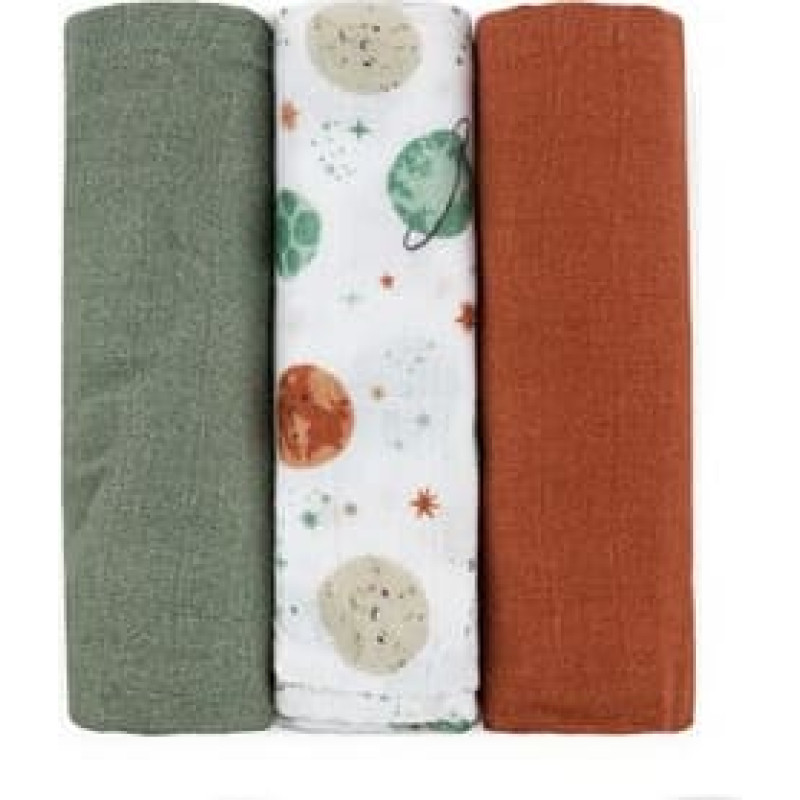 Petite&Mars 415367 Zestaw pieluszek z muślinu bambusowego 3 szt 68x68 cm Celestial Planets