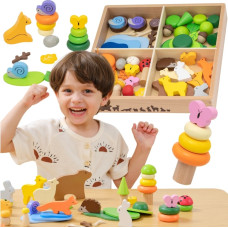 Viga Drewniane Klocki Kolorowe Leśne Opowieści Pudełko 58el.