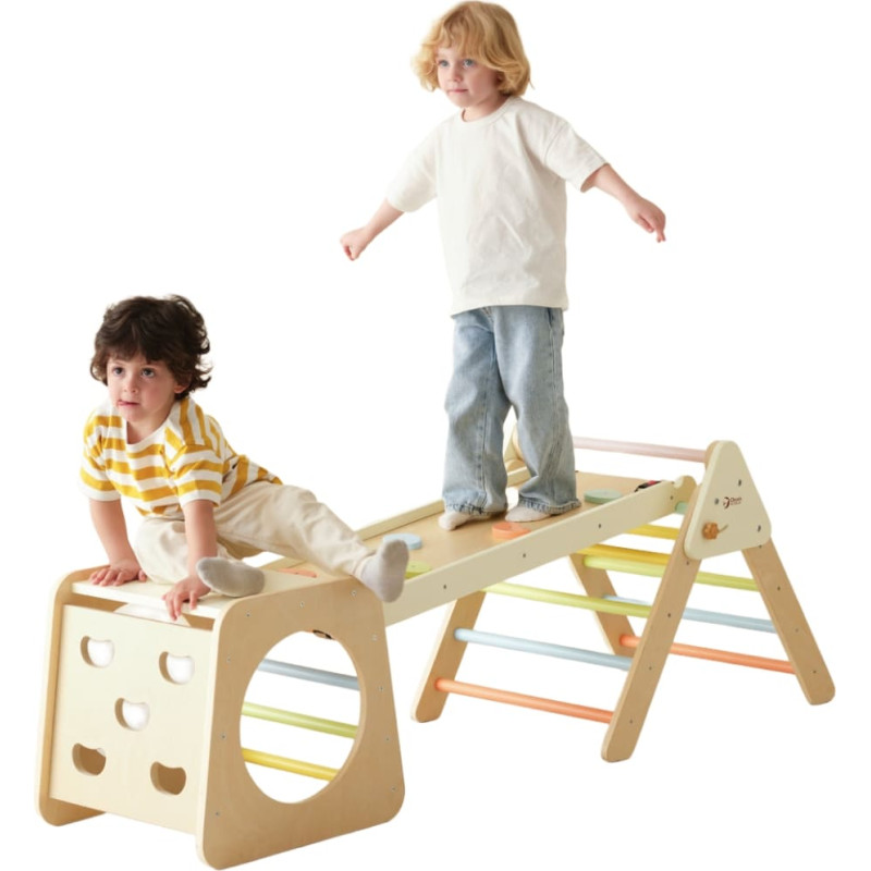 Classic World koka kāpelēšanas komplekts Montessori trīsstūris 5-vienā – bērnu iekštelpu rotaļu laukums un sporta stūris