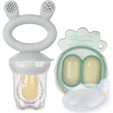 Haakaa Fresh Food Feeder Mini Combo silikona komplekts - fīderis un saldē&scaron;anas forma, Slate Grey/Pea Green