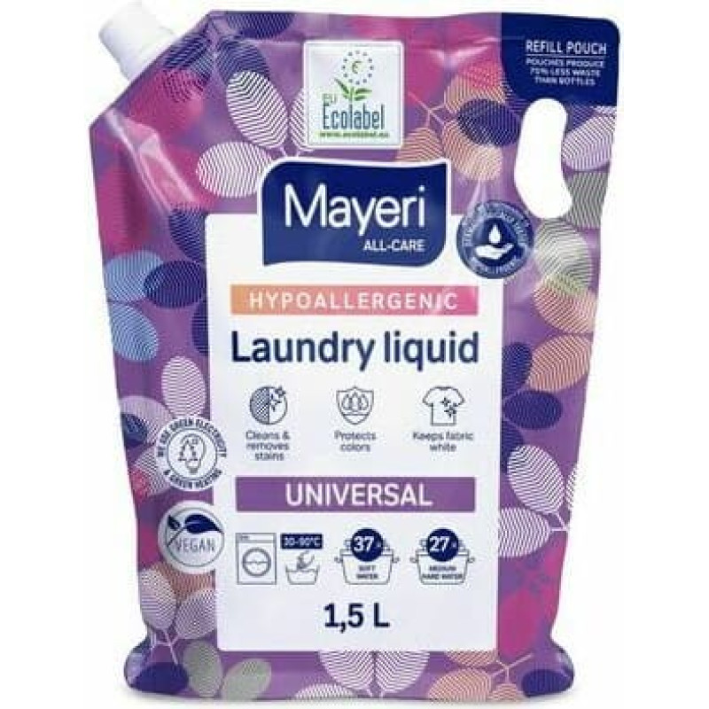 Mayeri Hipoalerģiska veļas mazgā&scaron;anas želeja Universal 1.5L uzpildes iepakojums