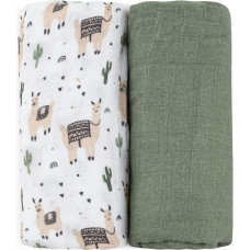 Petite&Mars 417365 Zestaw otulaczy z muślinu bambusowego 2 szt. Misty Llama Vibes 120x120