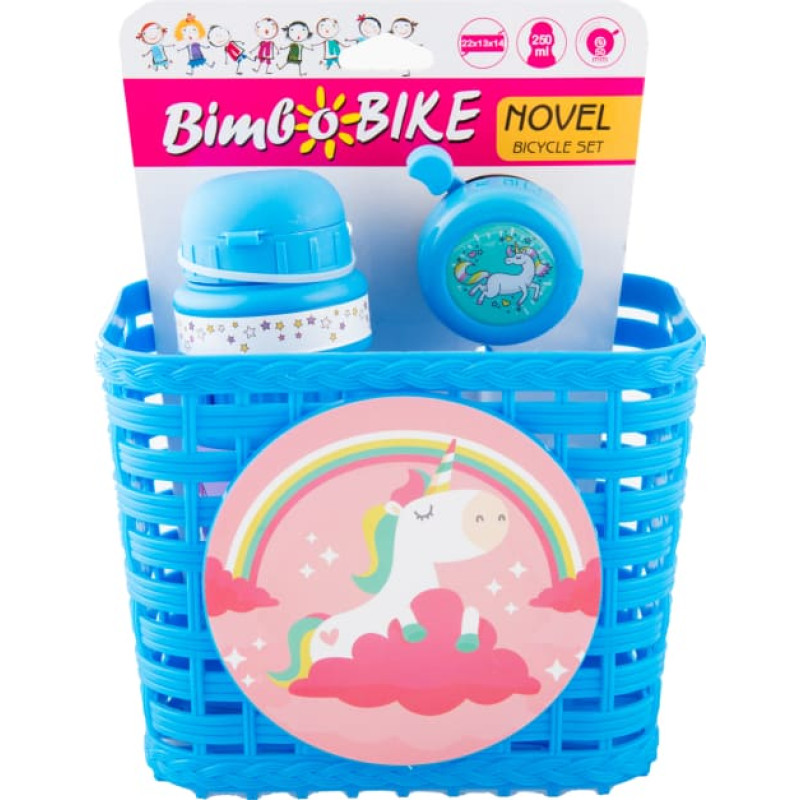 Bimbo Bike Komplekts bērnu velosipēdam "NOVEL", 3 elementi (grozs, ūdens pudele un zvaniņ&scaron;), zils