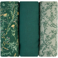 Muslin swaddle set 3 pcs 75x75 cm Secret Garden Green