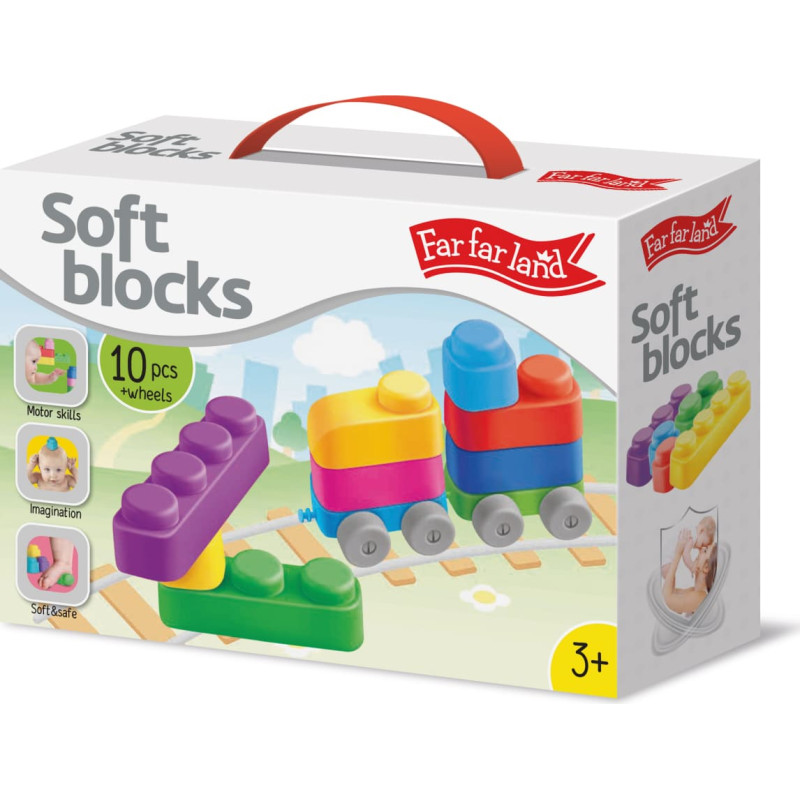 Far Far Land Silikona mīksto kluču komplekts (10 bloki + 8 riteņi)