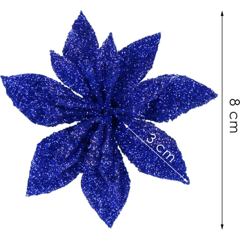 Springos Betlēmes zvaigzne, mākslīgais zieds Springos CA1239 poinsettia tumši zils ar mirdzumiem