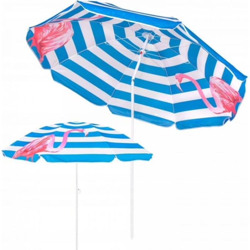 Pludmales saulessargs ar augstuma un slīpuma regulēšanu Springos BU0013, 180 cm, ar rozā flamingo rakstu