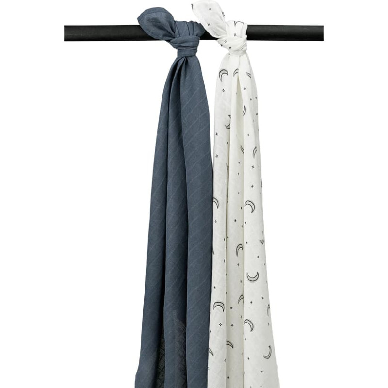 Meyco Baby muslīnu autiņu komplekts Moon Indigo (2 gab., 120x120 cm)
