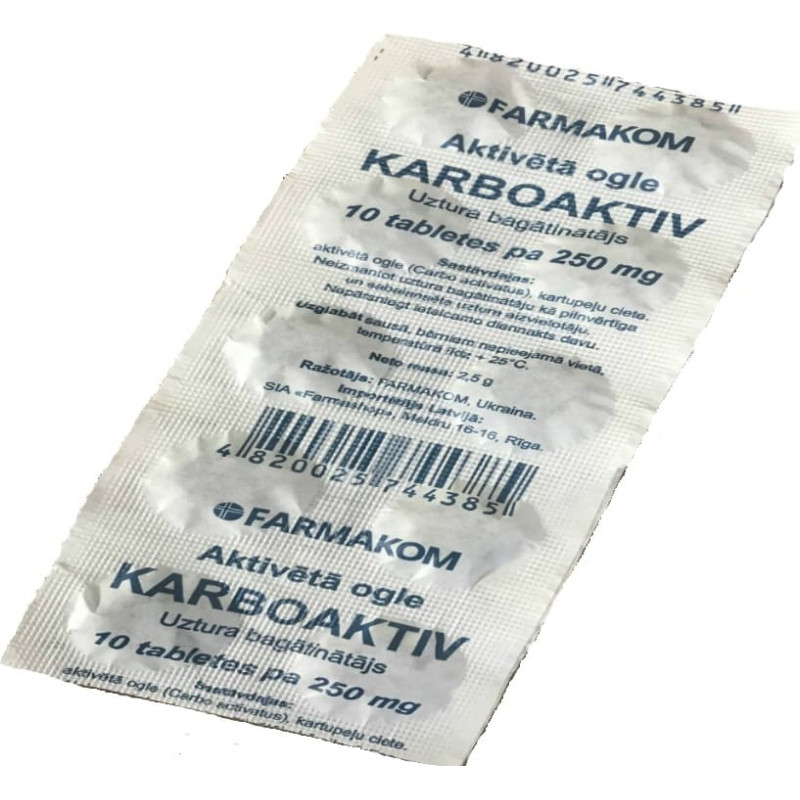 Farmakom Carbo Activatus KARBOAKTIV 250mg tab.N10 (papīra iep.)