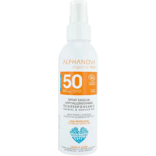Alphanova Sun SPF50 aerosols &ndash; organisks, ūdensnoturīgs minerālais saules aizsargsprejs visai ģimenei ar kokosriekstu aromātu, 150 ml