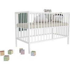 Bobas bērnu gultiņa MAGDA ar nolaižamu sānu, balta, 120 × 60 cm