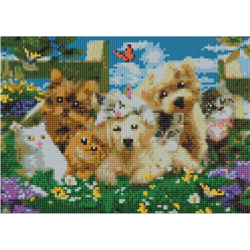 Flamingo Line Daimond Mosaic - 47388 - PUPPIES  & KITTEN - size 30x40 cm