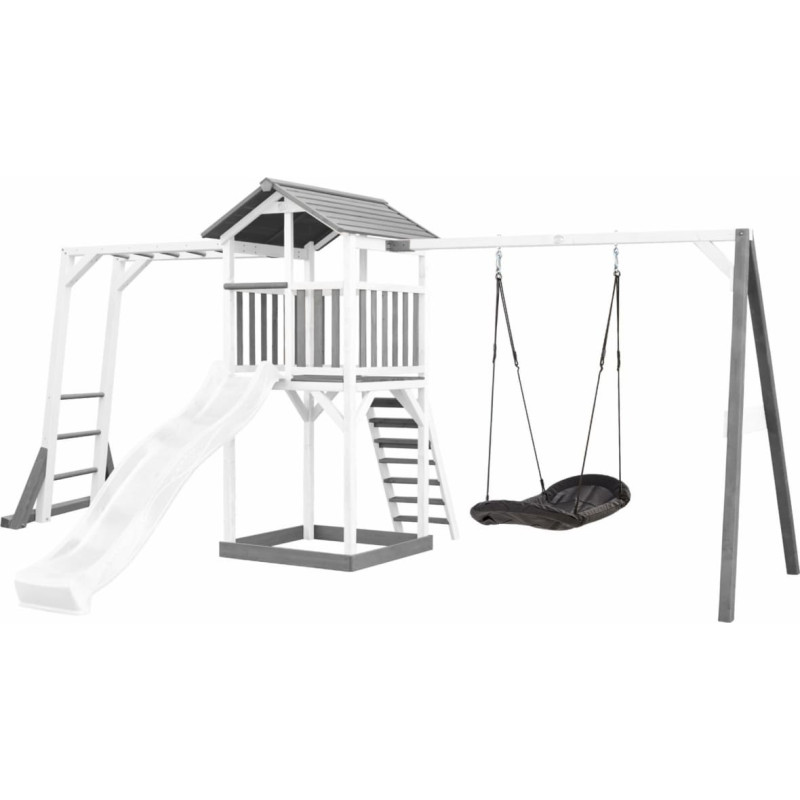 AXI koka rotaļu komplekss: tornis ar šūpolēm, kāpšanas trepes, XLL slidkalniņš