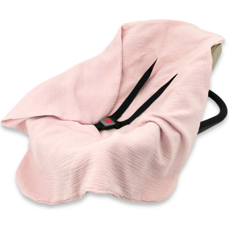 Miminu KIECZMERSKI Otulacz muślinowy - kocyk do nosidełka, fotelika kubełkowego 75x75 cm MUŚLIN bawełna 100% pudrowy r&oacute;ż