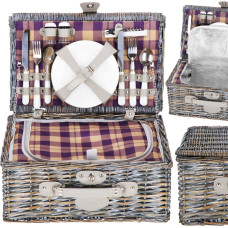 Springos Piknika grozs 4 personām ar aprīkojumu, aizslēdzams, 42x27x20 cm, pinums, pelēks