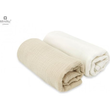 Miminu KIECZMERSKI Pieluszki 75x75 +/- 3 cm MUŚLIN BAWEŁNIANY bawełna 100% śmietanka/ciepły beż 2-pak