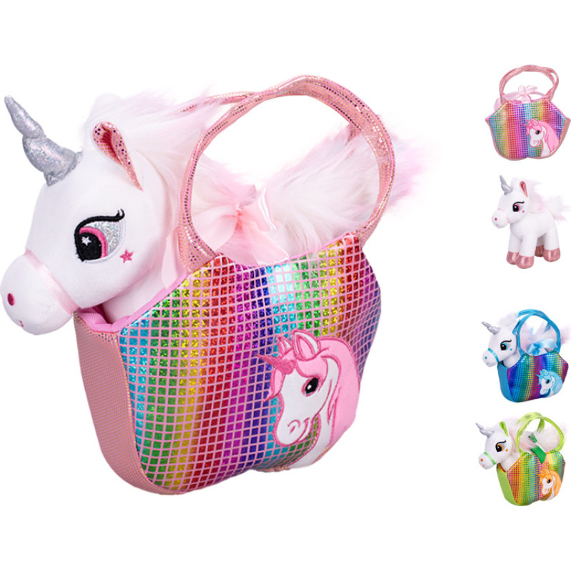 HIPO plīša rotaļlieta – 04118 – vienradzis somiņā – izmērs: 22 cm