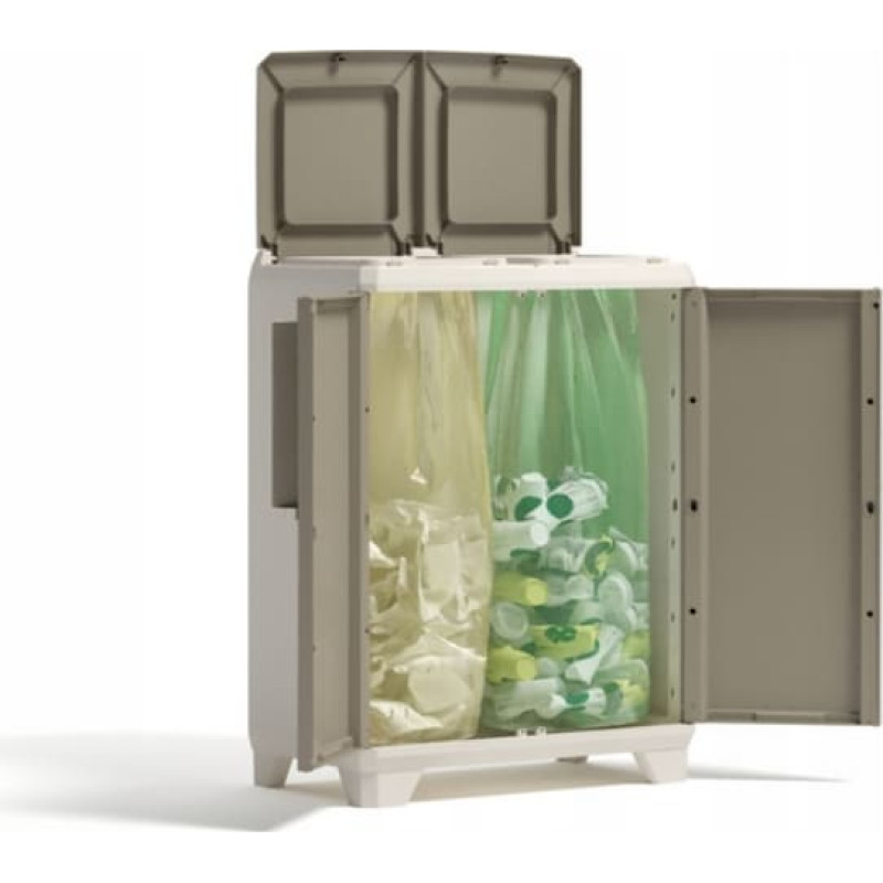 Keter Atkritumu &scaron;ķiro&scaron;anas sistēma Split Premium Wood 110L Recycling system 68x39x92cm gai&scaron;i bē&scaron;s/gai&scaron;i pelēks