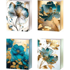 TORBA NA PREZENTY NIEBIESKO ZŁOTE KWIATY