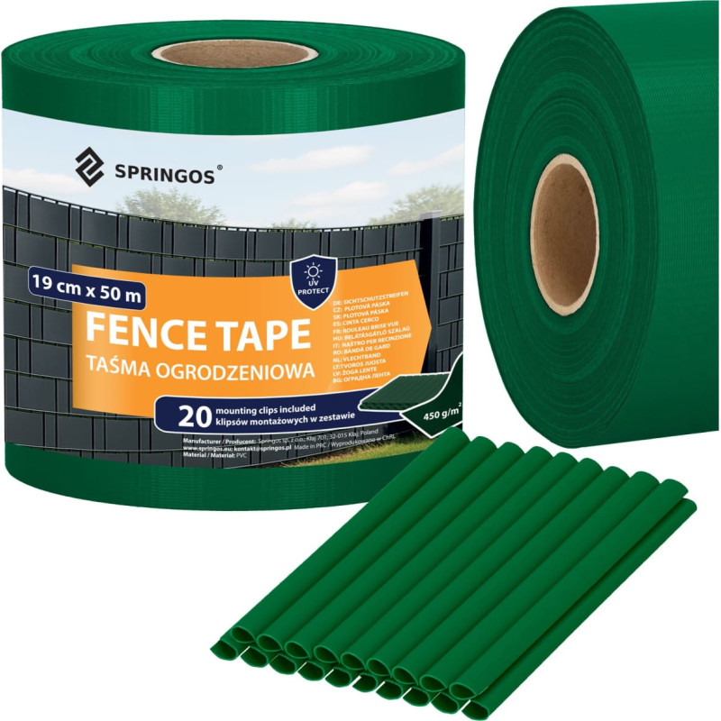 Springos Tum&scaron;i zaļa žoga lenta 19 cm x 50 m, 450 g/m&sup2; FN0011