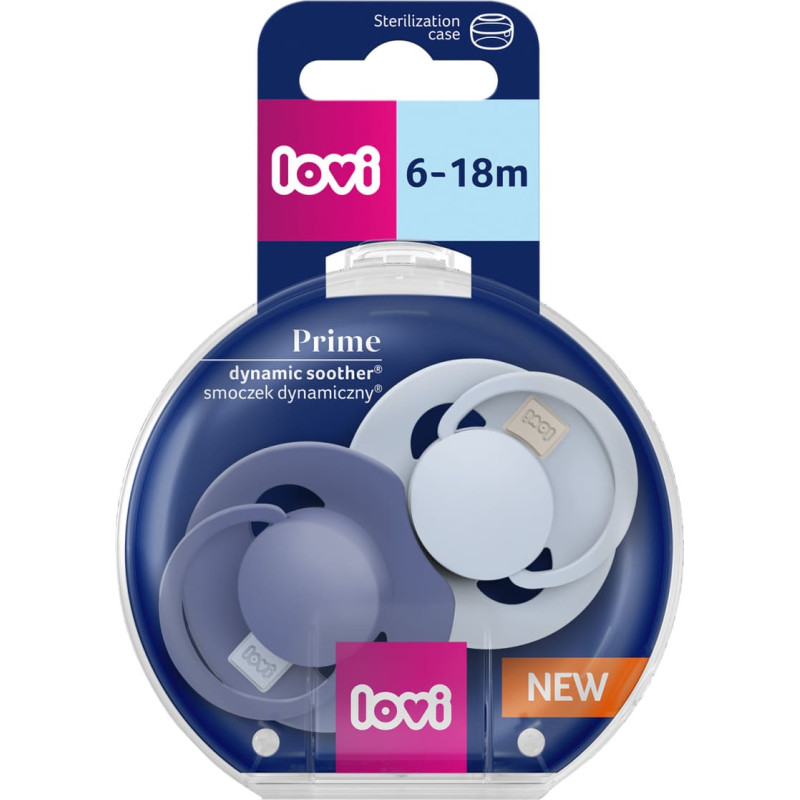 Lovi 34/418 Smoczek silikonowy dynamiczny Prime 6-18m 2 szt Baby Blue/Blue