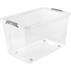 Keeeper Kaste ar vāku uz ritenīšiem clipbox Leo 59x38x35,5cm 56L caurspīdīga