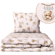 Ankras Cover set -  2 pcs - 135x100, 40x60 - BEAR in BASKET - PINK