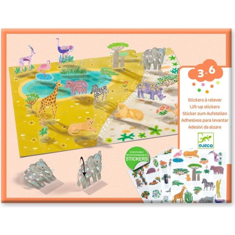 Djeco Pārlīmējamas telpiskās (3D) uzlīmes - Dzīvnieki