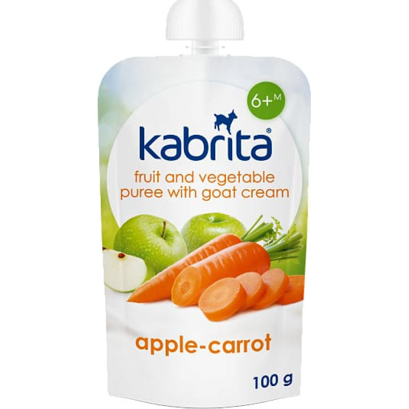 Kabrita Augļu biezenis ar kazas piena krēmu “Burkāns un ābolu biezenis” zīdaiņiem no 6 mēnešu vecuma, 100g