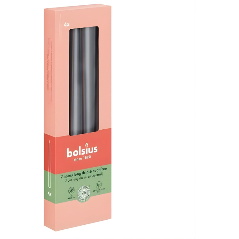 Bolsius Galda sveces 4gab.kastē 245/24mm pelēkas