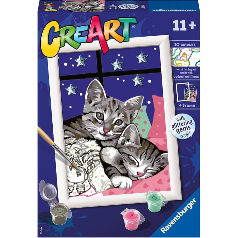 Ravensburger Krāsojamā glezna (Glittering) 13x18cm Cre Art Sleepy Kitties