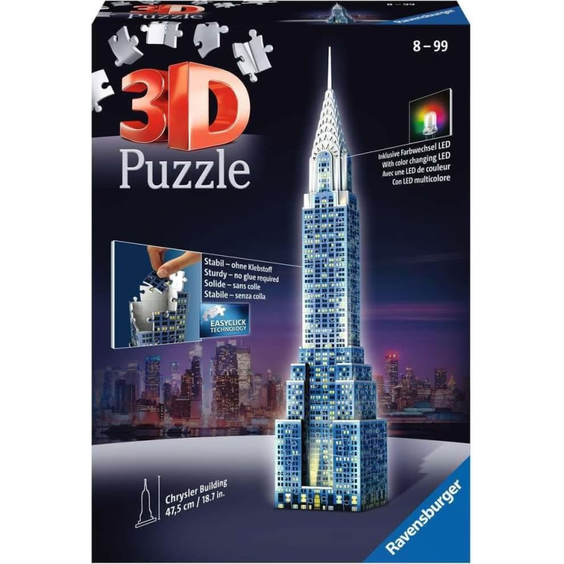 Ravensburger 3D puzle Chrysler Building ar gaismu, 216 gab., 8+