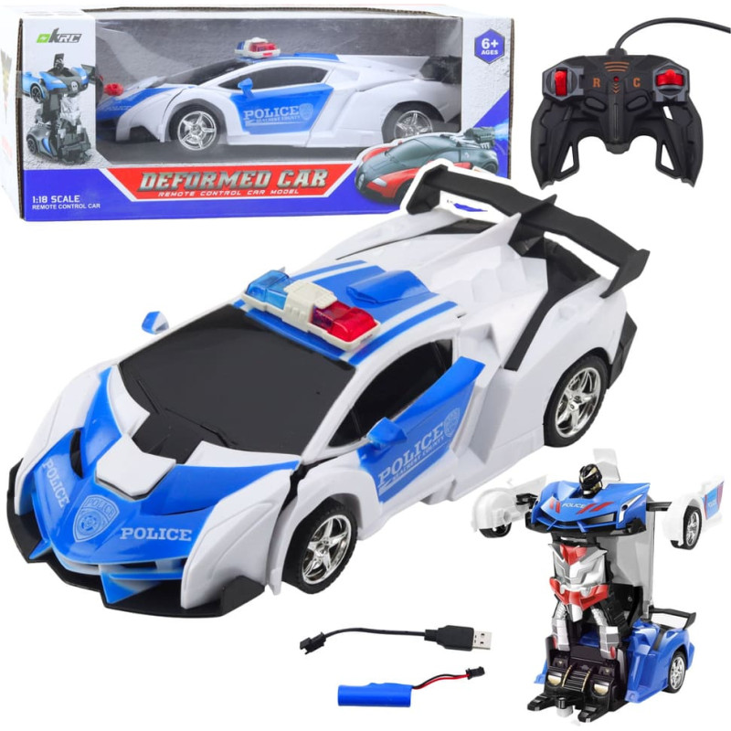 Transformeeruv puldiauto 2in1 auto+robot Politsei
