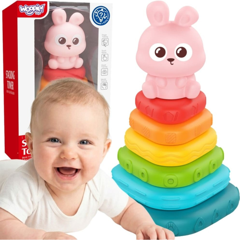 Woopie BABY 59332 Piramidka sensoryczna wieża kr&oacute;liczek