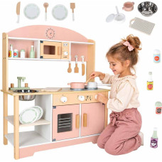 Koka bērnu virtuve MDF MODERN CLASSIC ar piederumiem, 82 cm, rozā