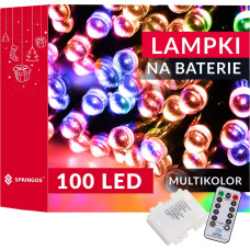 Springos 100 LED ar baterijām darbināmas daudzkrāsainas eglīšu lampiņas ar tālvadības pulti Springos CL4036