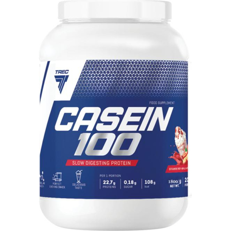 Trec Aeglaselt imenduv kaseiinivalk TREC CASEIN 100 STRAWBERRY 1800g