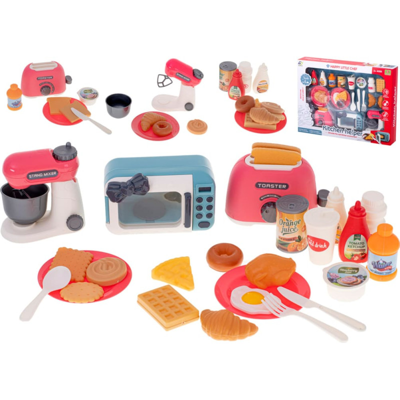 Rotaļu virtuves piederumu komplekts: Mikroviļņu krāsns, tosteris ,dārzeņu maisītājs + piederumi