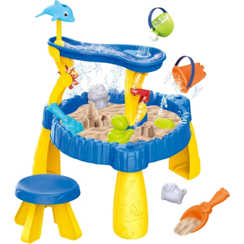 Woopie XL ūdens galds ar krēsliņu 2in1, smilšu kaste Delfīns, 12 elementi