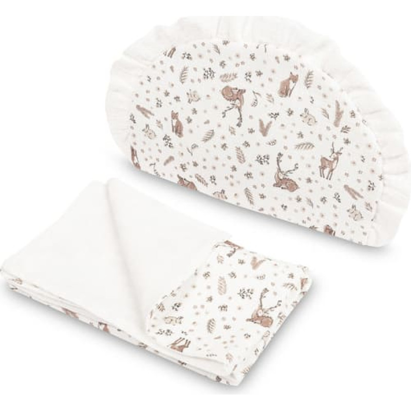 Sensillo Muslīna veļas komplekts ratiem – sega un spilvens BUNNIES WHITE