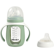 Beaba / Red Castle Mācību stikla pudelīte BEABA 2 vienā 210 ml, SAGE GREEN