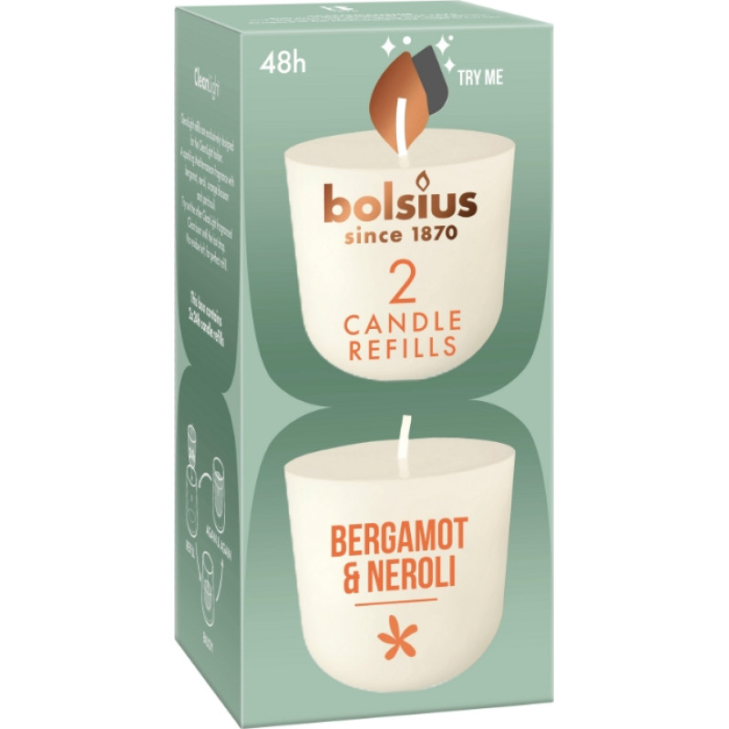 Bolsius Sveces Clean Light uzpildes sveces 2 gab. bergamot & neroli