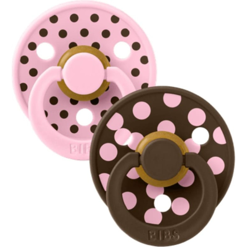 Bibs Collection Colour Round &ndash; apaļie mānekļi Polka Dots Baby Pink / Mocha 6-18m 2pcs