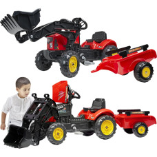 Falk Supercharger sarkans traktors ar atveramu pārsegu, ar piekabi un kausu, no 2 gadiem