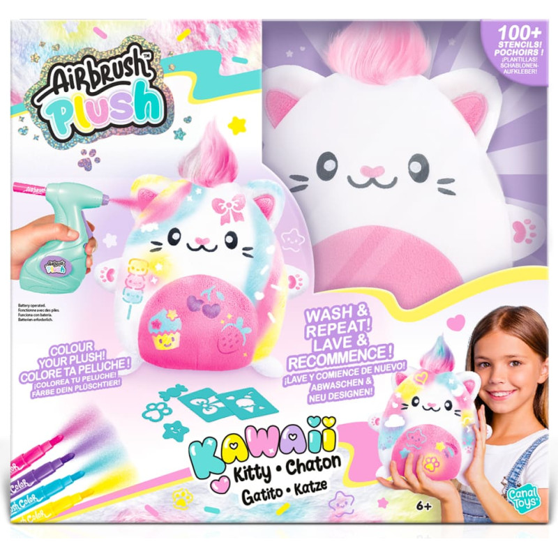 Airbrush PLUSH Plī&scaron;a DIY komplekts Kawaii Kitty ar aerogrāfu, 25 cm