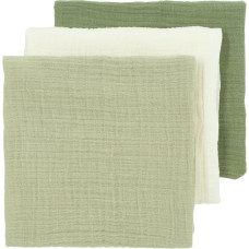 Meyco Baby muslīnu autiņu komplekts Natural/Soft Olive/Olive Green (3 gab., 70x70 cm)