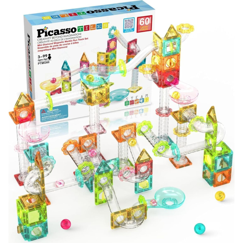 Picasso Tiles Magnētiskais konstruktors Marble Run 60 gab., PTMG60